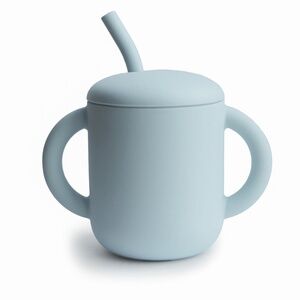 Mushie Silicone Training Cup + Straw Powder Blue NWT Baby Cup 6M+